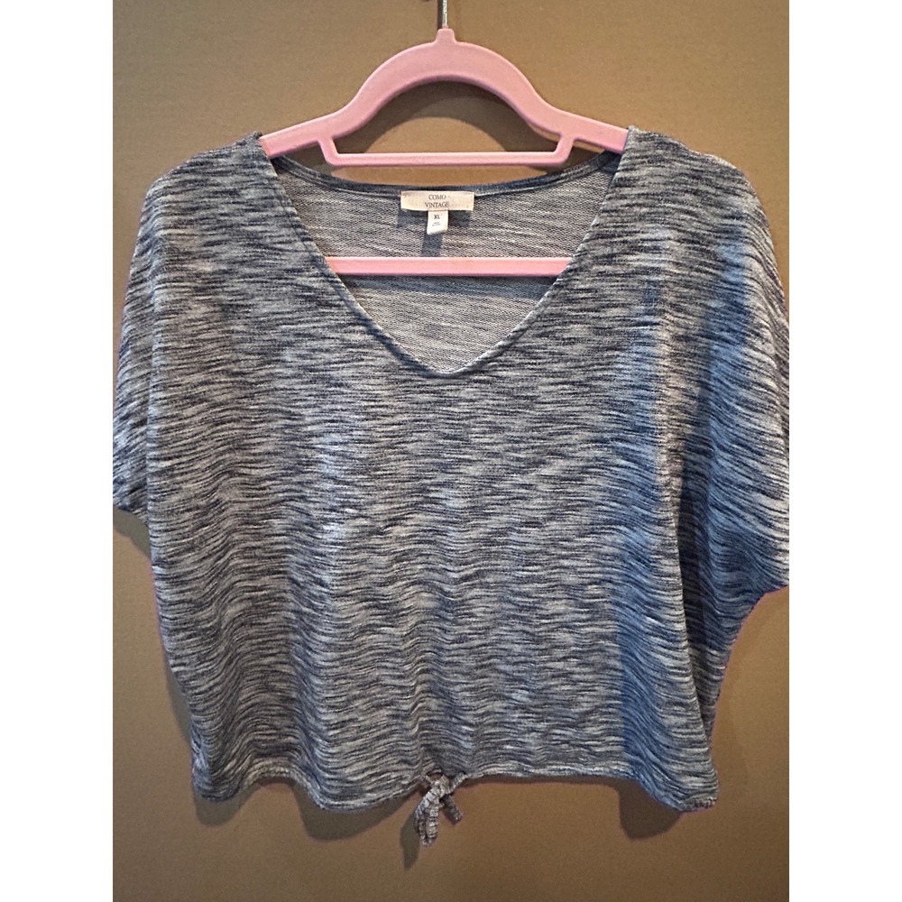 Como Vintage Space Dye V-Neck‎ Tie Front Top Womens XL Blue White Excellent